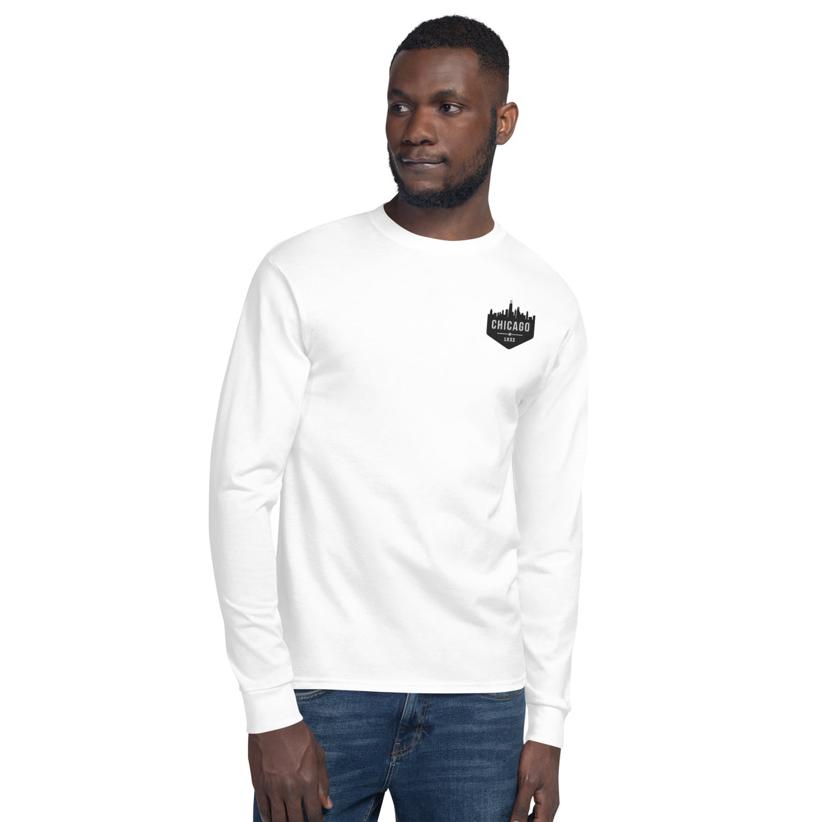 Men's Champion Long Sleeve Shirt | Embroidered Chicago White Sox Theme Patch