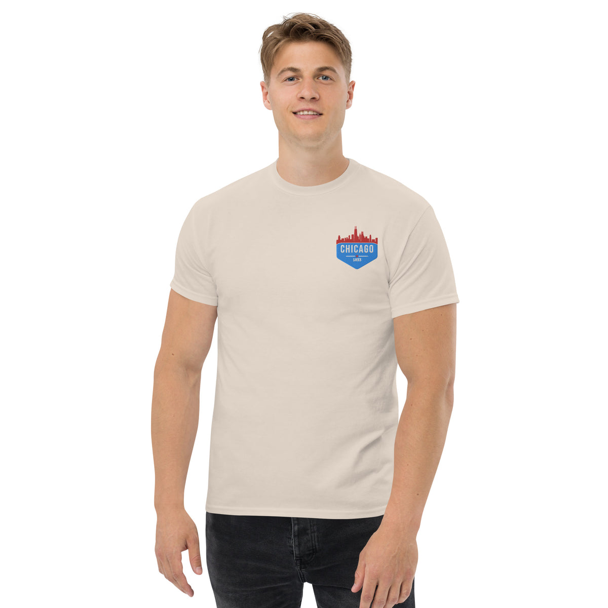 Men's Classic Tee | Embroidered Chicago Flag Theme Patch
