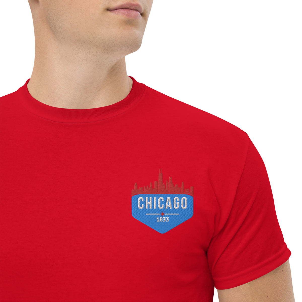 Men's Classic Tee | Embroidered Chicago Flag Theme Patch