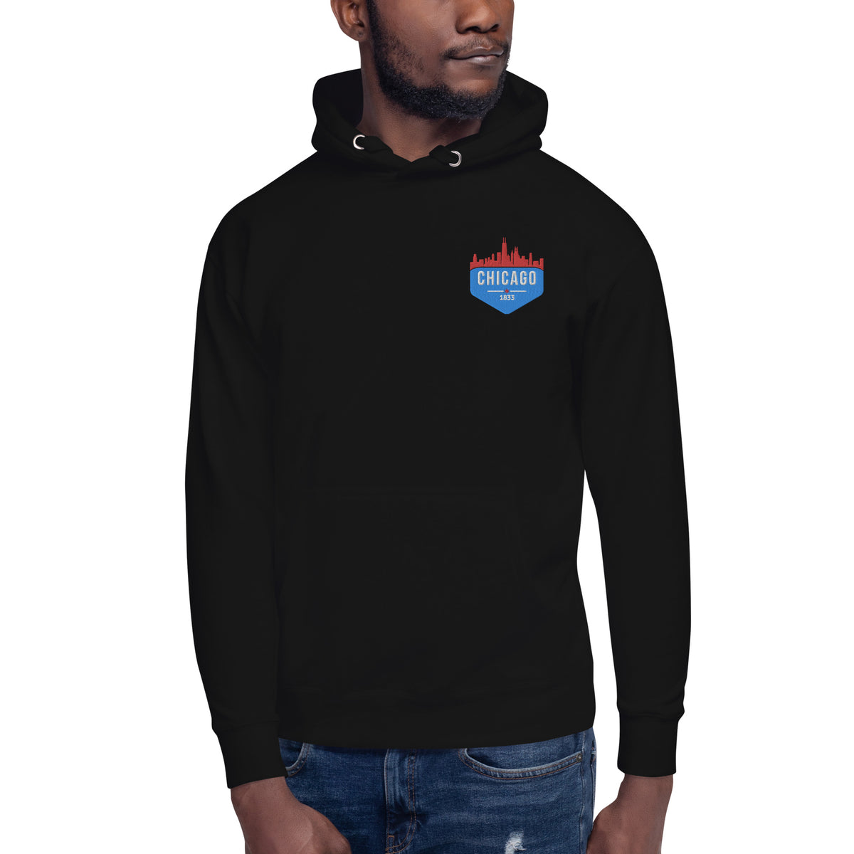 Men's Hoodie | Embroidered Chicago Flag Theme Patch