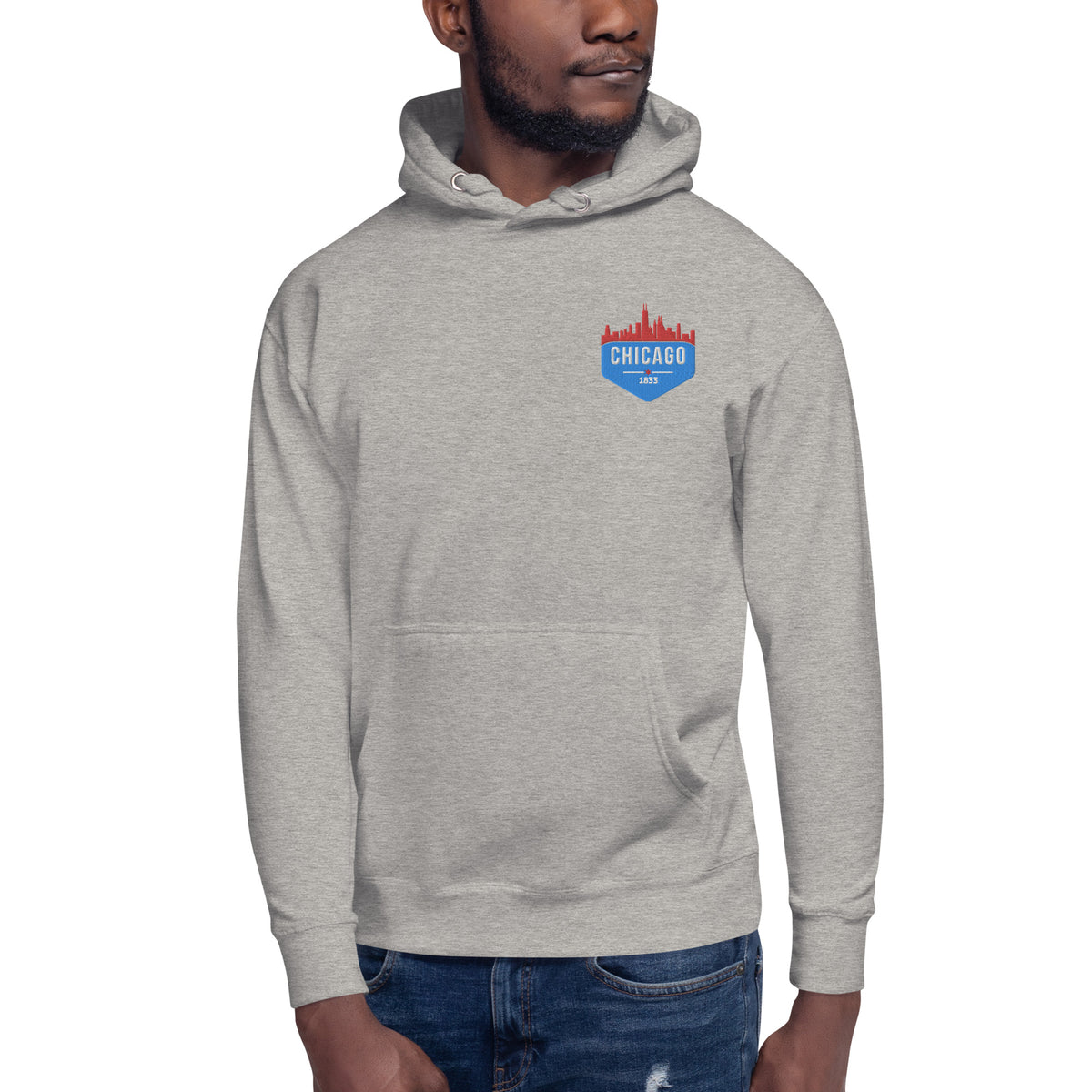 Men's Hoodie | Embroidered Chicago Flag Theme Patch