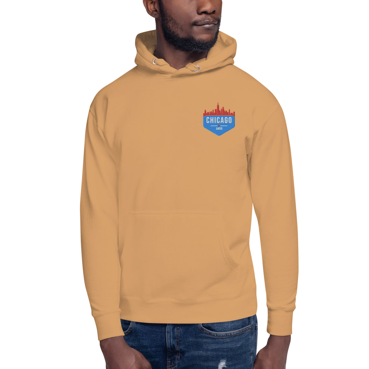 Men's Hoodie | Embroidered Chicago Flag Theme Patch
