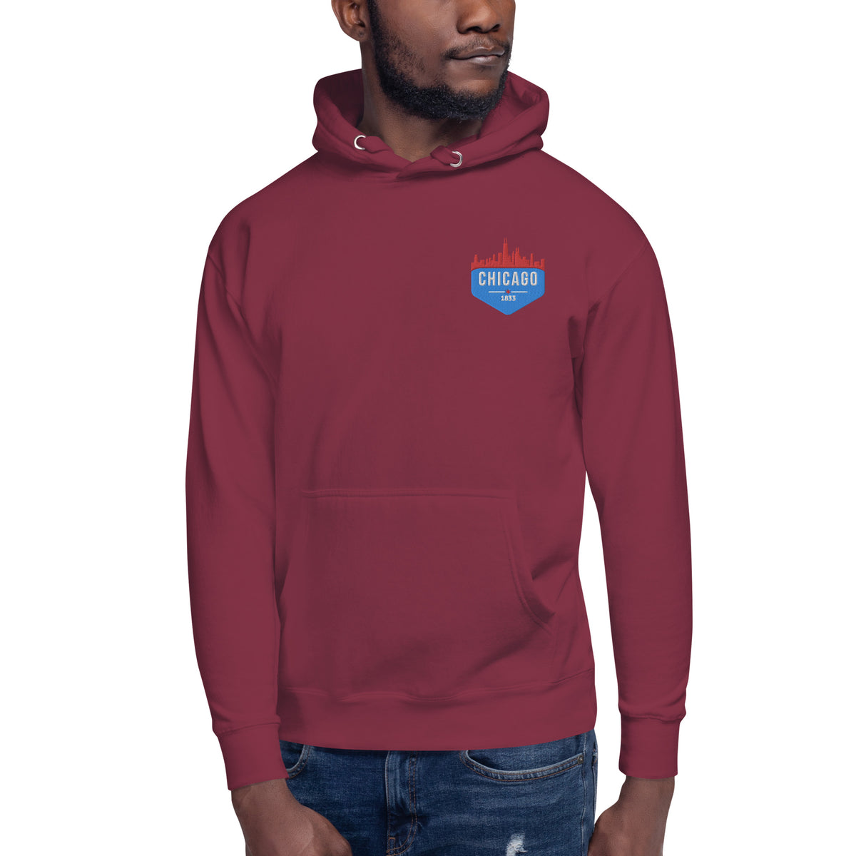 Men's Hoodie | Embroidered Chicago Flag Theme Patch