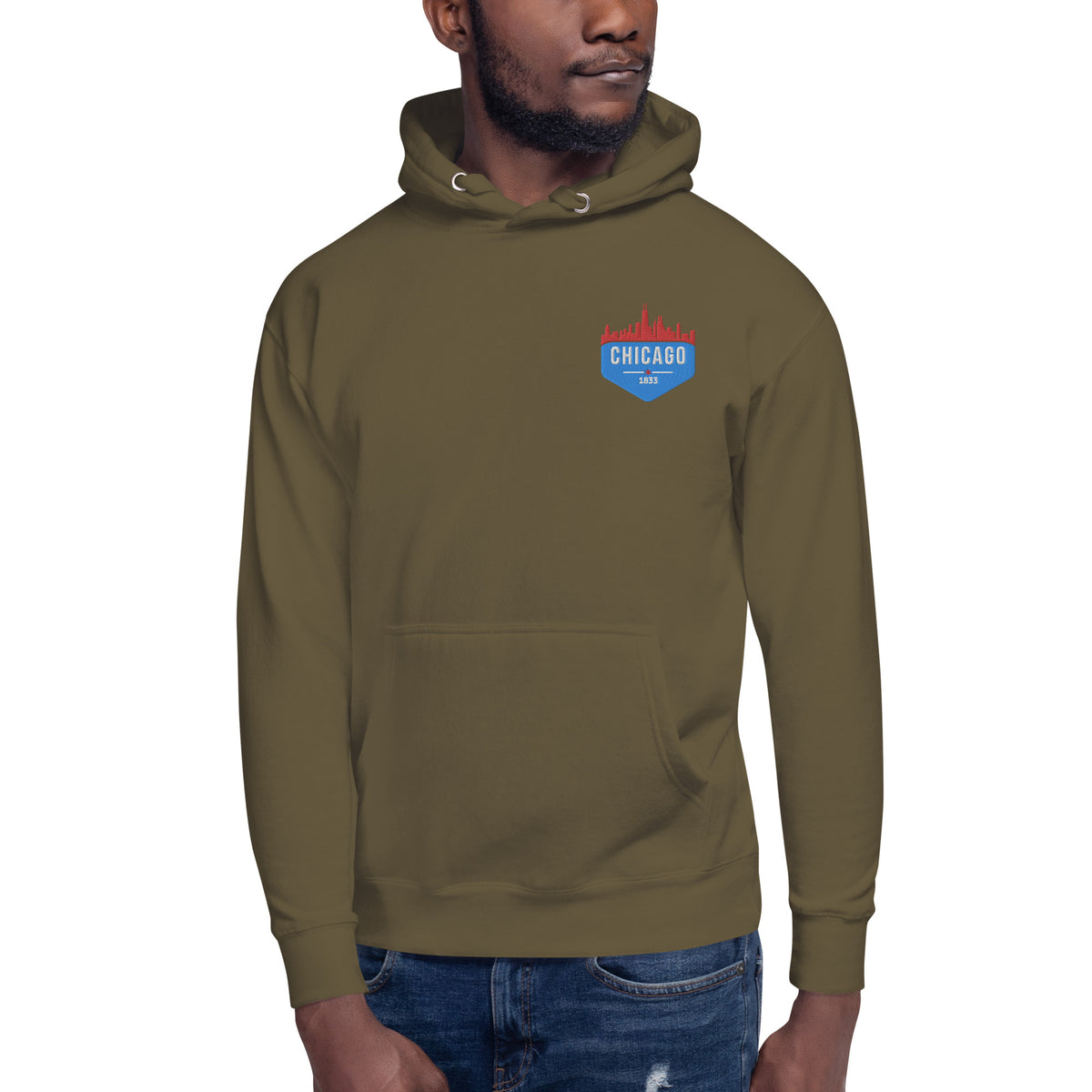 Men's Hoodie | Embroidered Chicago Flag Theme Patch