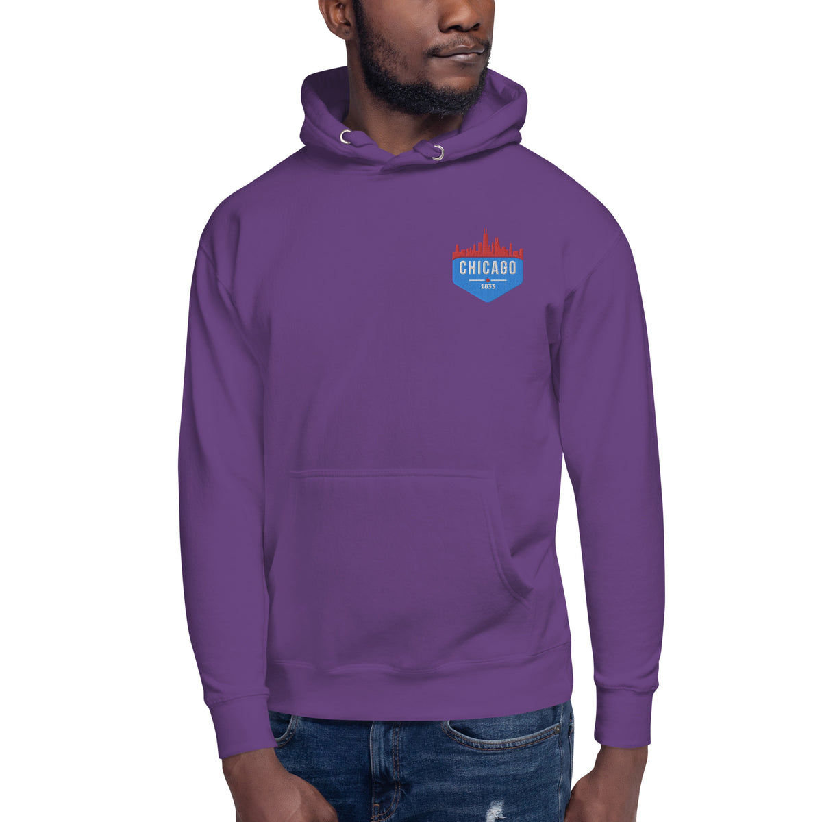 Men's Hoodie | Embroidered Chicago Flag Theme Patch