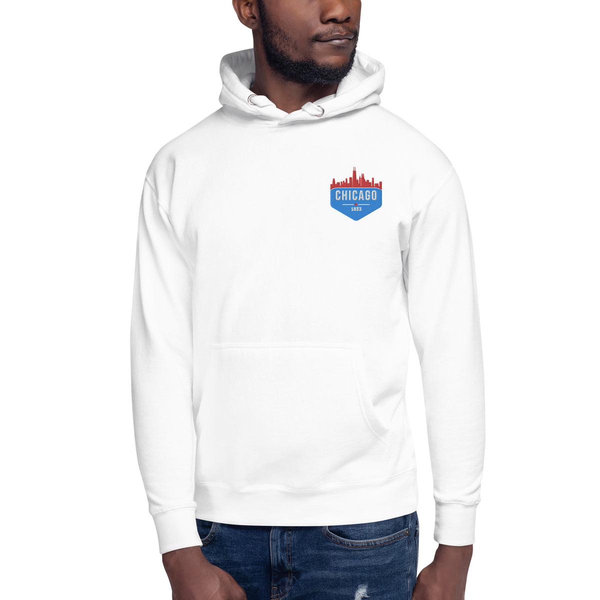 Men's Hoodie | Embroidered Chicago Flag Theme Patch